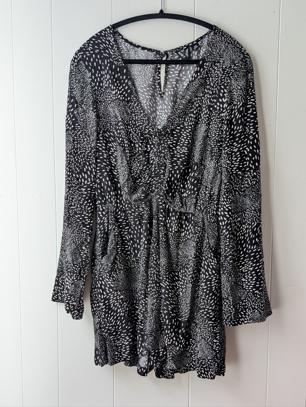 Roxy Black and White Printed Long Sleeve Romper